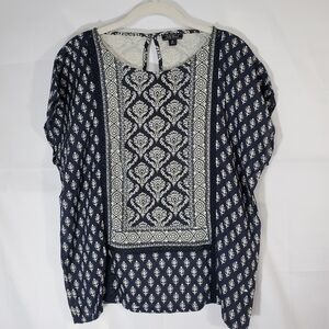 Lucky Brand Boho Blue Blue and Cream Top Size M